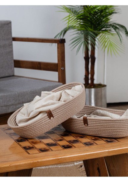 Deri Kordon Detaylı Örme Sepet | Mutfak ve Ev Organizeri | | Ekmek Sepeti | Bej fiyatları