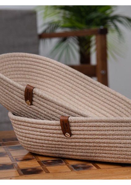 Deri Kordon Detaylı Örme Sepet | Mutfak ve Ev Organizeri | | Ekmek Sepeti | Bej modelleri