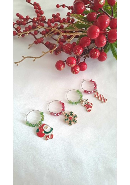 Yılbaşı Kadeh Süsü 4lü Yeni Yıl Bardak Süsü Kupa Aksesuar Hediyelik Noel Baba Çam Ağacı Kırmızı modelleri