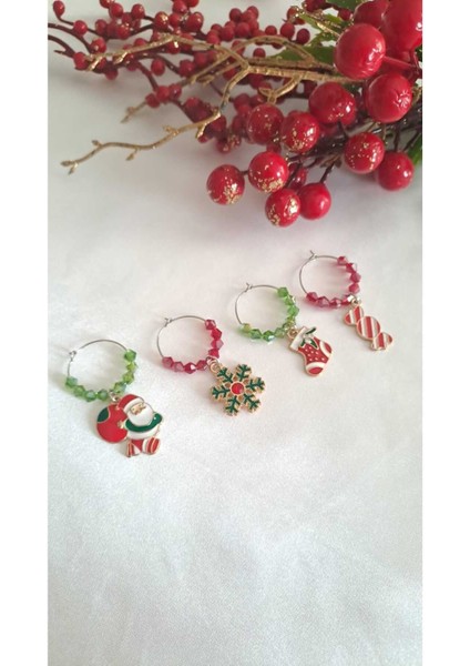 Yılbaşı Kadeh Süsü 4lü Yeni Yıl Bardak Süsü Kupa Aksesuar Hediyelik Noel Baba Çam Ağacı Kırmızı fırsatları