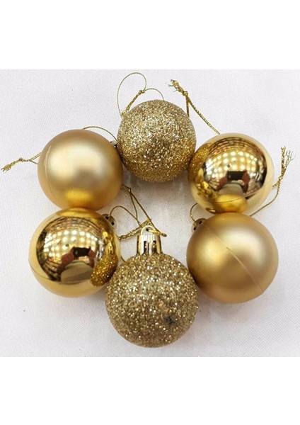 Yılbaşı Ağacı Süsü 4 cm Gold Renkli 6'lı Set, Şık ve Parlak Dekorasyon Aksesuarı