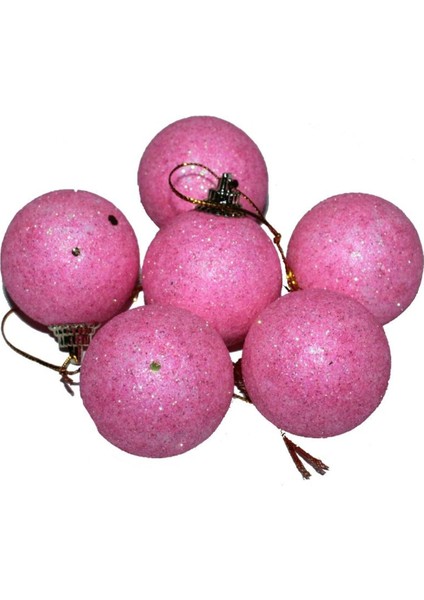 Pastel Simli Noel Ağacı Süsü 6 Adet 4 cm Pembe