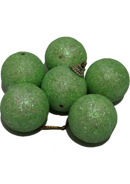 Pastel Simli Noel Ağacı Süsü 6 Adet 4 cm Yeşil