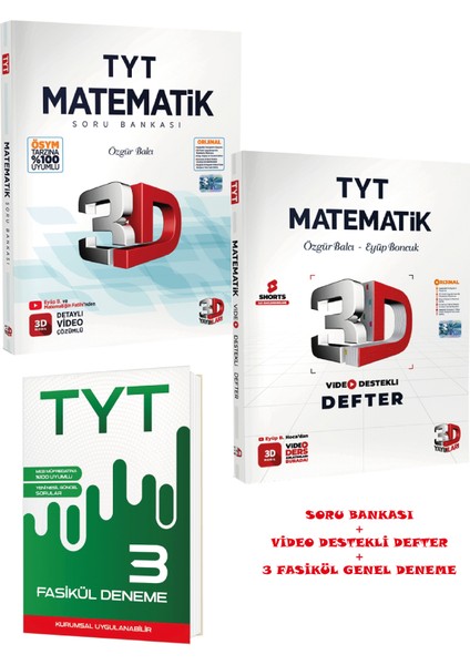 3D Yayınları Tyt Matematik Soru Bankası ve Video Destekli Defter + Tyt 3 Fasikül Deneme