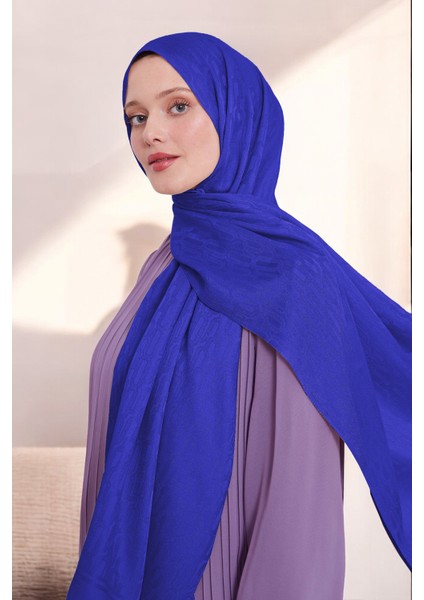 Kadın Zincir Desen Tesettür Blue Jakar Şal Saks