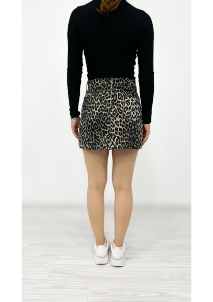 Kadın Mini Leopar Etek