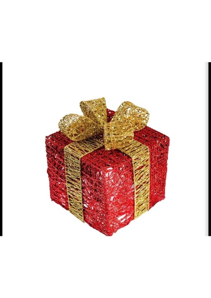 Yılbaşı Simli Kırmızı Hediye Paketi 18 cm Ağaç Noel Yeniyıl Dekor Fiyonklu