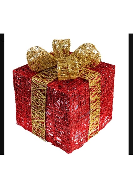 Yılbaşı Simli Kırmızı Hediye Paketi 18 cm Ağaç Noel Yeniyıl Dekor Fiyonklu modelleri