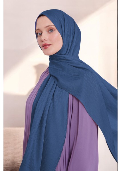 Kadın Zincir Desen Tesettür Blue Jakar Şal Indigo