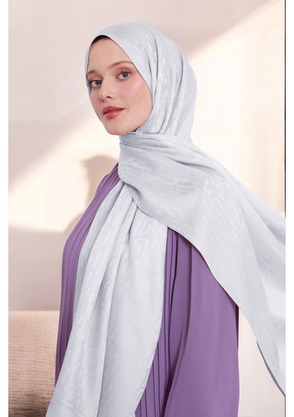 Kadın Zincir Desen Tesettür Blue Jakar Şal Gri