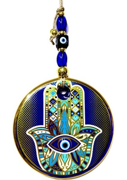 Yaldızlı Mavi Renk Fatma Ana Eli Duvar Süsü Cam Duvar Dekoru