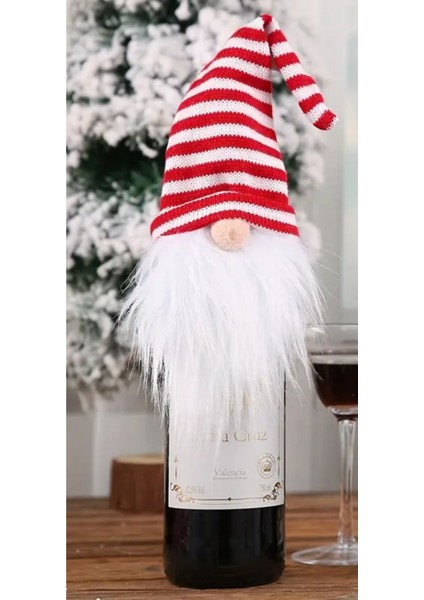 Noel Baba Şişe Üstü Süs Şarap Şişesi Yılbaşı Süsü Gnome Yılbaşı Şarap Şişesi Kılıfı Masa Dekor