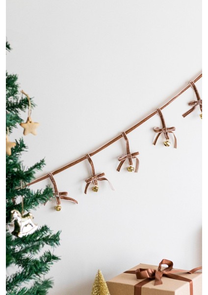 Yılbaşı Kadife Kurdele Gold Zilli Zincir Noel Çam Ağaç Süsü