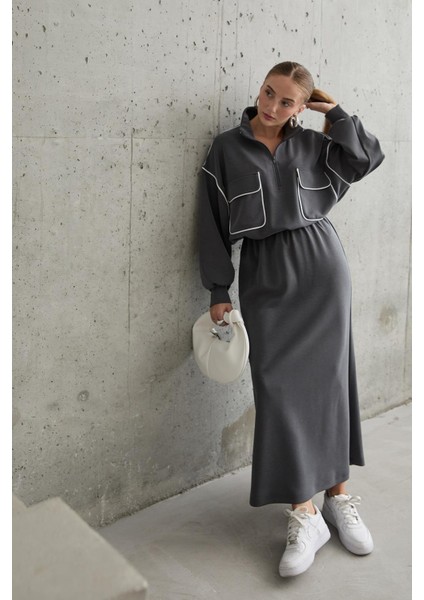 Biyeli Sweatshirt ve Etek Takım modelleri