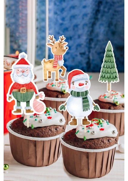 Yılbaşı Temalı Renkli Kürdan ve Cupcake Süsleri, 10'lu Paket, Eğlenceli ve Şık Dekorasyon