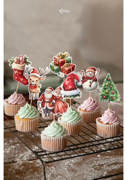 Yılbaşı Kış Temalı Renkli Cupcake Kürdan Süsü, 16'lı Paket, Şık ve Eğlenceli Tasarım modelleri