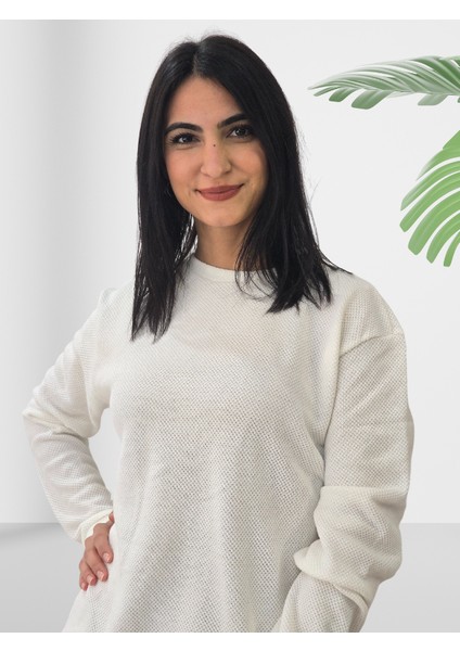 Düz Sıfır Yaka Triko Görünüm Sweatshirt (Beyaz) indirimleri