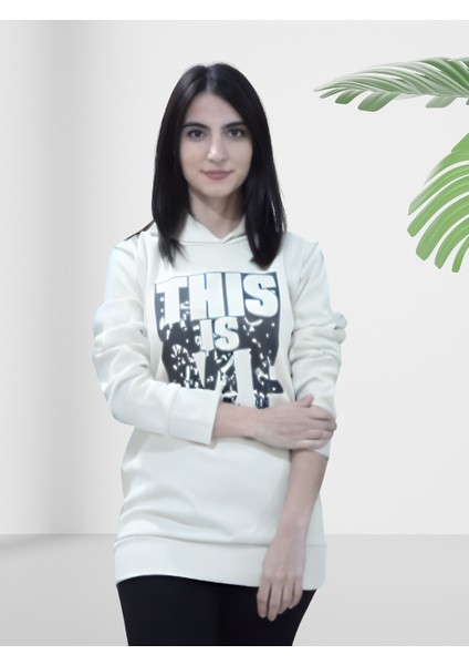 Baskılı Kapüşonlu Sweatshirt (Beyaz) fiyatları
