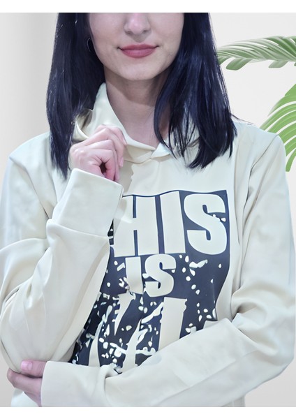 Baskılı Kapüşonlu Sweatshirt (Beyaz) modelleri