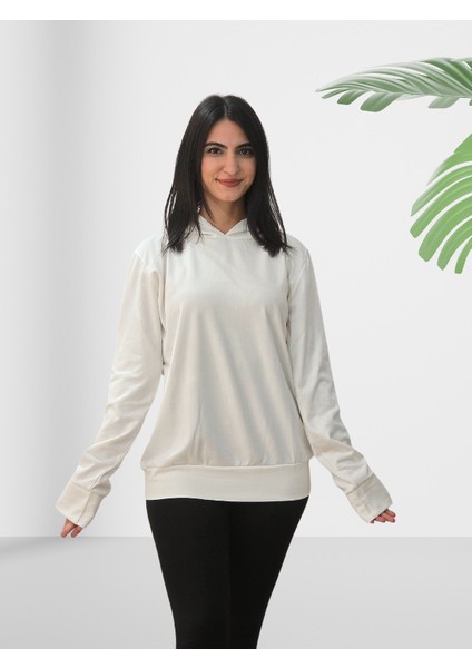 Düz Kapüşonlu Sweatshirt (Beyaz) fırsatları