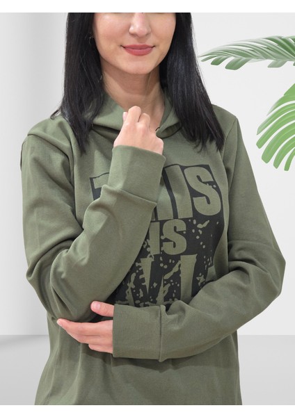 Baskılı Kapüşonlu Sweatshirt (Haki) modelleri