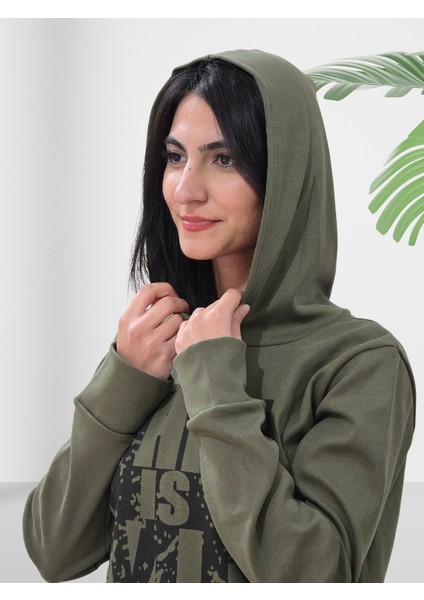 Baskılı Kapüşonlu Sweatshirt (Haki) fırsatları
