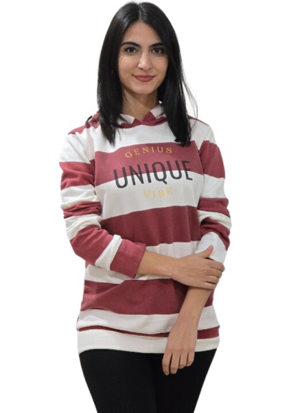 Unique Baskılı Kapüşonlu Sweatshirt (Kırmızı-Beyaz)
