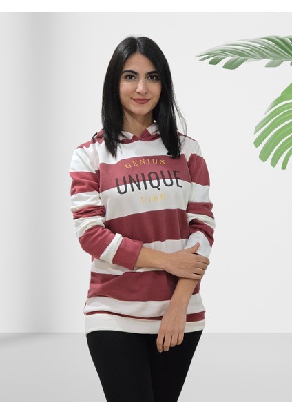 Unique Baskılı Kapüşonlu Sweatshirt (Kırmızı-Beyaz) fiyatları