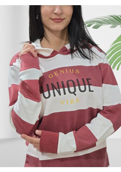 Unique Baskılı Kapüşonlu Sweatshirt (Kırmızı-Beyaz) modelleri