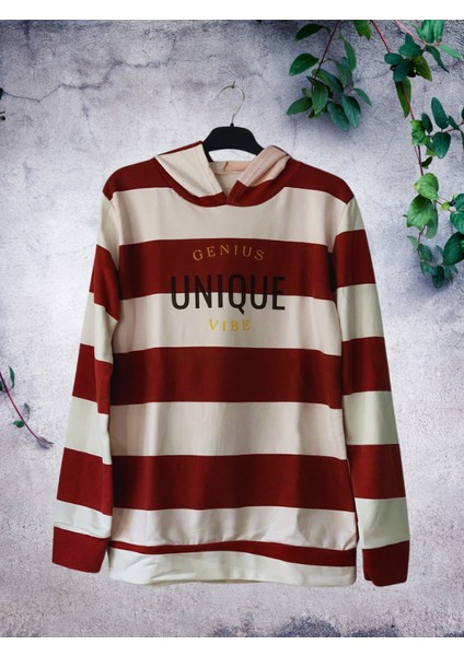 Unique Baskılı Kapüşonlu Sweatshirt (Kırmızı-Beyaz) indirimleri