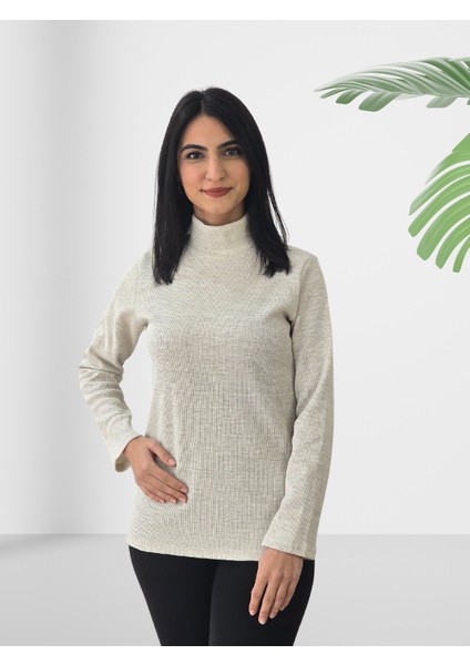 Boğazlı Düz Sweatshirt (Krem) fiyatları