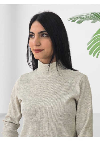 Boğazlı Düz Sweatshirt (Krem) modelleri