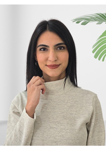 Boğazlı Düz Sweatshirt (Krem) fırsatları