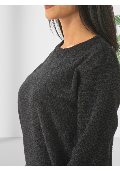 Kırçıllı Triko Düz Sweatshirt (Siyah) indirimleri