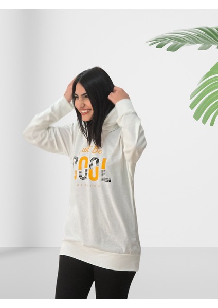 Be Cool Baskılı Kapüşonlu Sweatshirt (Beyaz) fırsatları