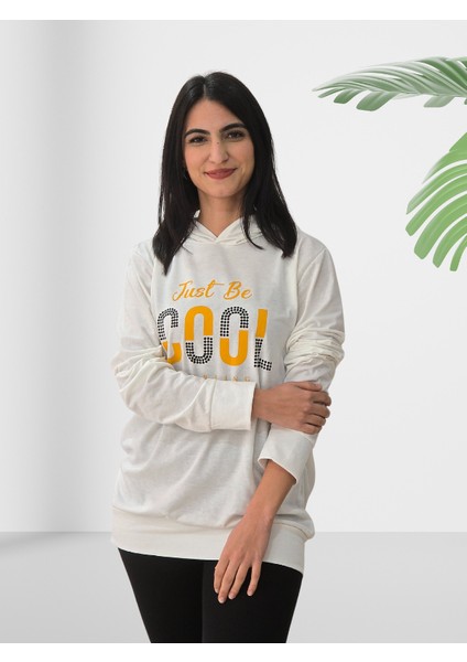 Be Cool Baskılı Kapüşonlu Sweatshirt (Beyaz) indirimleri