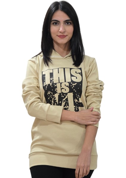 Baskılı Kapüşonlu Sweatshirt (Krem)