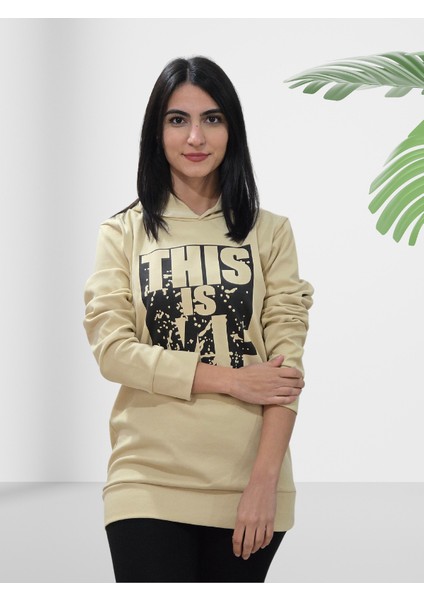 Baskılı Kapüşonlu Sweatshirt (Krem) fiyatları