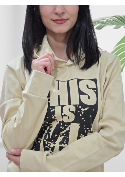 Baskılı Kapüşonlu Sweatshirt (Krem) fırsatları