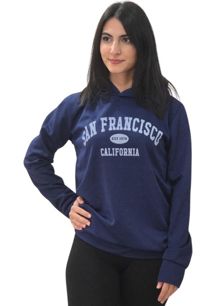 San Fransisco Baskılı Kapüşonlu Sweatshirt (Lacivert)