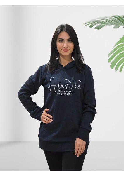 Auntie Baskılı Kapüşonlu Sweatshirt (Lacivert) fiyatları