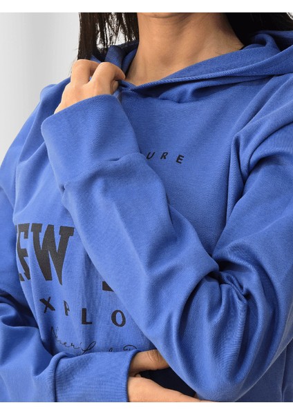 New York Baskılı Kapüşonlu Sweatshirt (Mavi) fırsatları