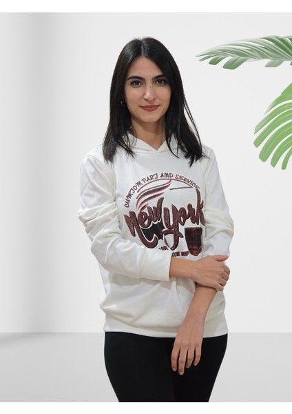 New York Kapüşonlu Sweatshirt (Beyaz-Kırmızı) fiyatları
