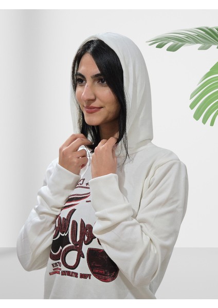 New York Kapüşonlu Sweatshirt (Beyaz-Kırmızı) fırsatları