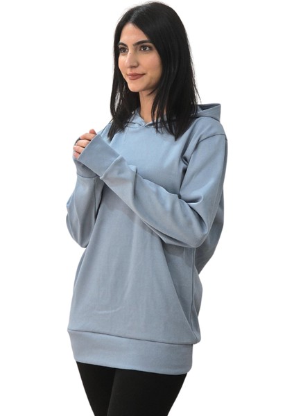 Düz Kapüşonlu Swaetshirt (Gri)