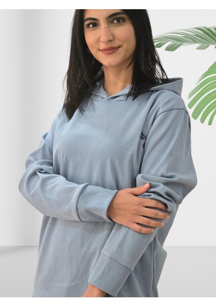 Düz Kapüşonlu Swaetshirt (Gri) modelleri