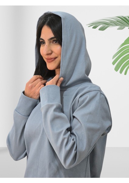 Düz Kapüşonlu Swaetshirt (Gri) fırsatları
