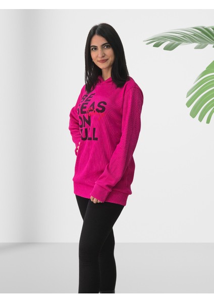 Be Season Baskılı Kapüşonlu Sweatshirt (Fuşya) fiyatları