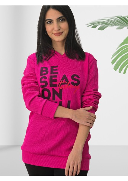 Be Season Baskılı Kapüşonlu Sweatshirt (Fuşya) modelleri