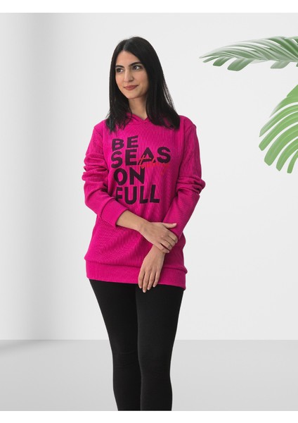 Be Season Baskılı Kapüşonlu Sweatshirt (Fuşya) fırsatları
